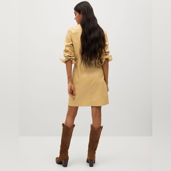 Mango Yellow Faux Leather Shirt Dress sz 2 - Picture 3 of 12